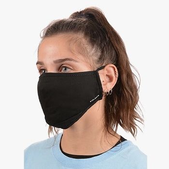 Girl wearing a black explorer face mask