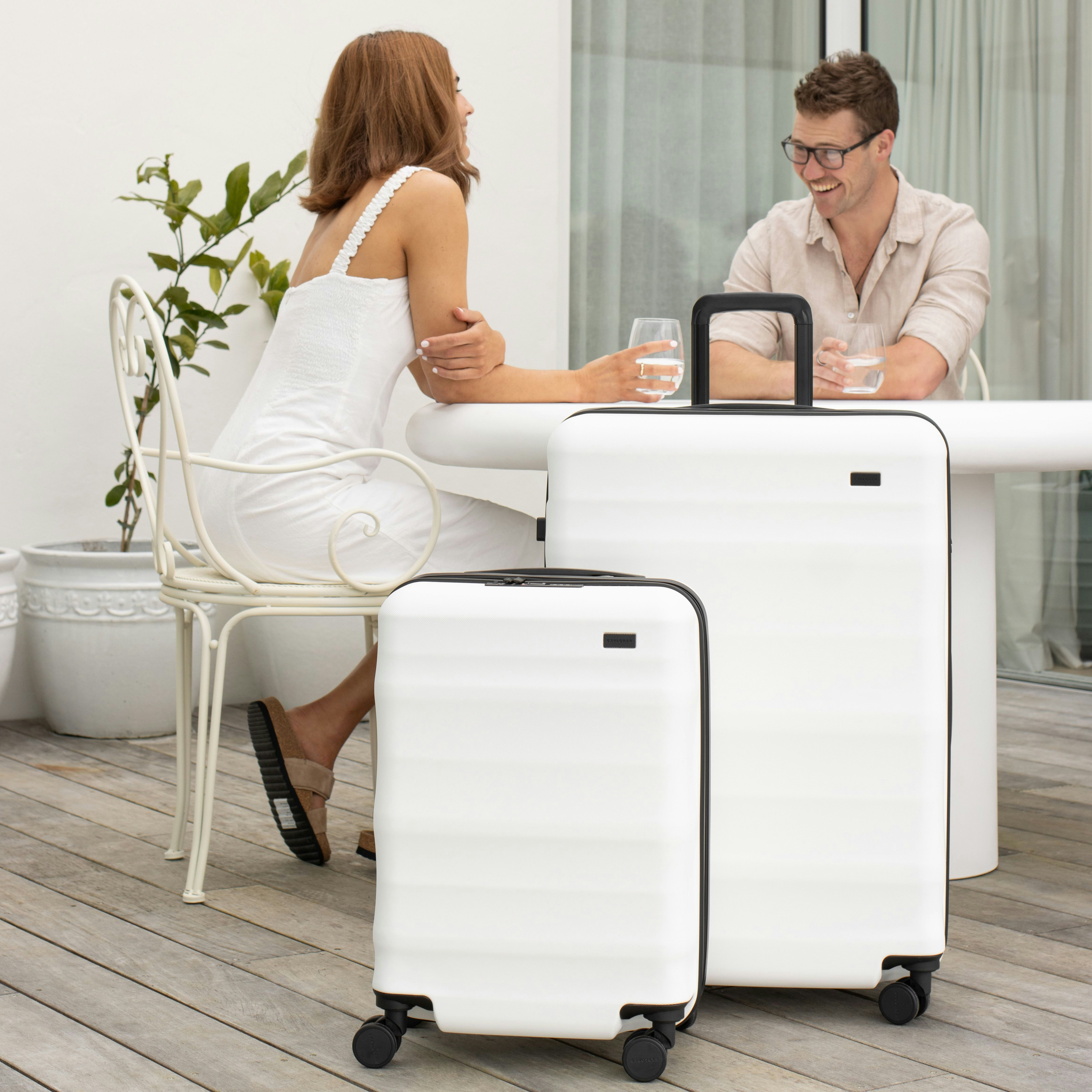 White Explorer Luna-Air Luggage Set on a deck enjoying conversation