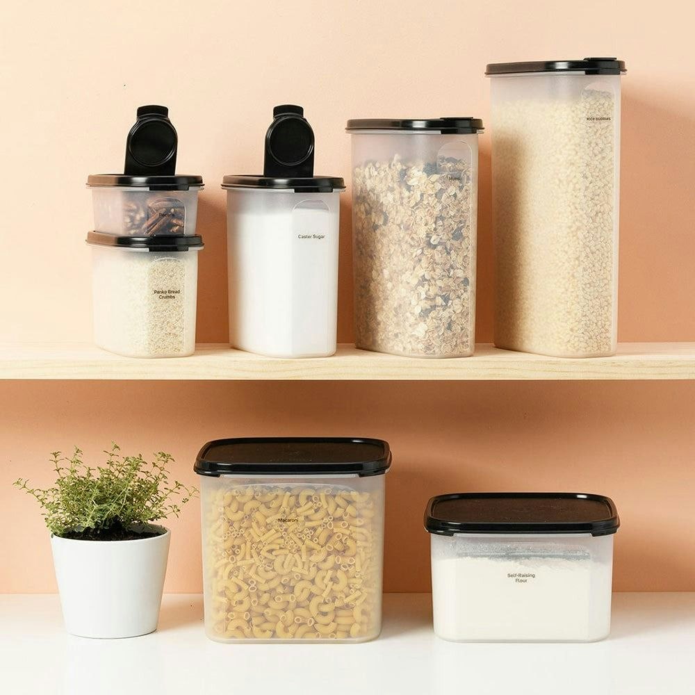 Tupperware Modular Mates Starter Combo on a shelf with food in each container